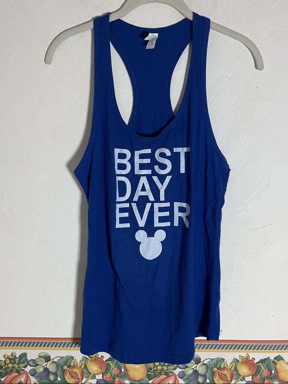 Next Level Disney BEST DAY EVER Graphic Racerback Tank Top Size L Royal Blue